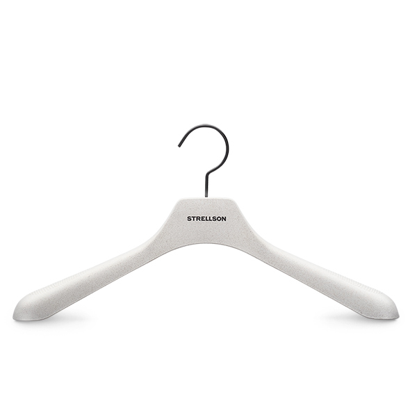 HP003 recycled plastic jacket hanger in grey with matte nickel hook, 45cm